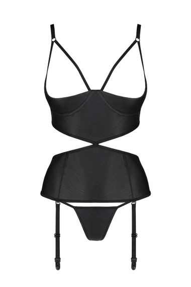 Корсет з відкритими грудьми Passion JANNIES CORSET L/XL black, стрінги в наборі | Зображення 2