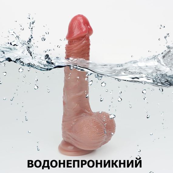 Фаллоимитатор с подвижной крайней плотью и мошонкой 215*40 mm (L) | Зображення 7