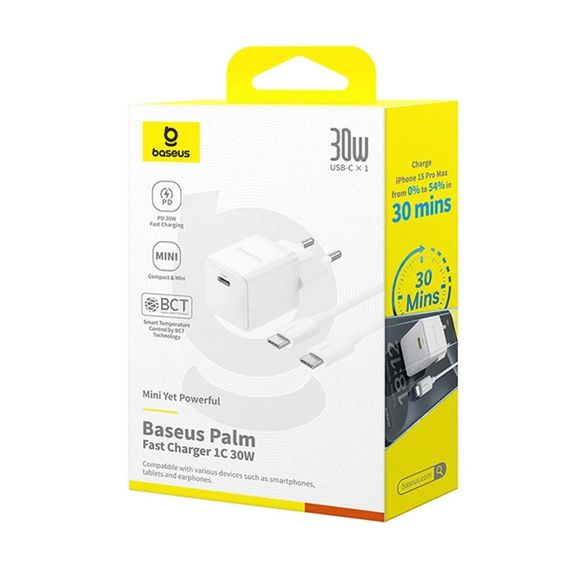 МЗП Baseus Palm Fast Charger 30W (1USB-C) + кабель Type-C to Type-C (P10111605113-01) Moon White | Зображення 5