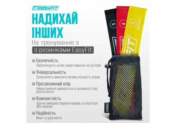 Гумки для фітнесу EasyFit набір 3 шт (EF-1812) | Зображення 3
