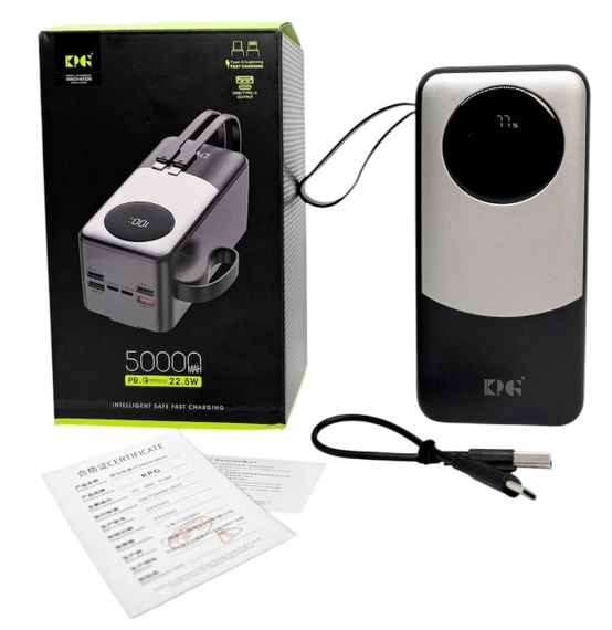 Power Bank 50000 mAh 22,5W QC потужний з кабелями KPG-502X зарядка зовнішній акумулятор павербанк швидка зарядка | Зображення 2