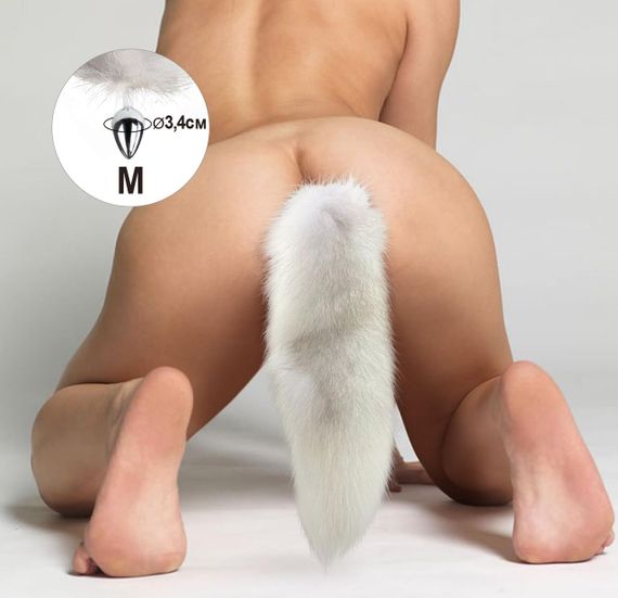 Металлическая анальная пробка с хвостом из натурального меха Art of Sex size M White fox Sex Aura | Зображення 3