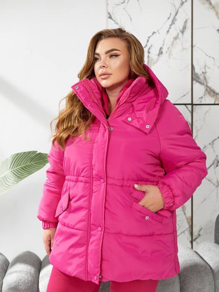 Женская теплая зимняя куртка на кулиске с капюшоном NB24035 цвет розовый, размер 42/44 | Зображення 8