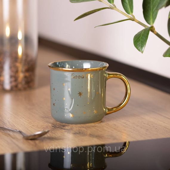 Чашка порцелянова із золотим обідком та позолоченою ручкою 320 (мл) Good life Зелена RX-N231506GR | Зображення 3