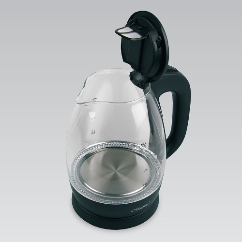 Електрочайник 1,7л 1370-1630W скло (диск) чорний MR-063-BLACK Maestro | Зображення 1