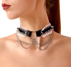 Сексуальний чокер Art of Sex - Karen из натуральной кожи, Черно-Розовый sexstyle