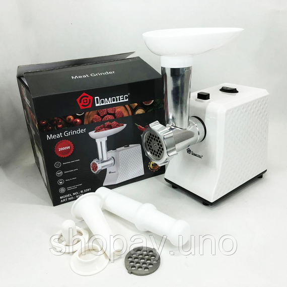 Мясорубка электрическая domotec r3391 2000w, мощная компактная мясорубка для дома, мясорубка 3 в 1