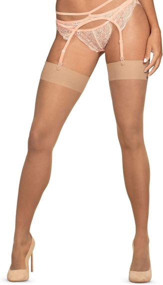 Чулки телесные с плотными резинками Obsessive S800 телесные, L/XL sexstyle