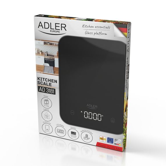 Ваги кухонні електронні Adler AD 3181 чорні до 10 кг зі скляною платформою | Зображення 9