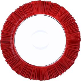 Набір 6 скляних тарілок "Fleur Red" 33см, червоний