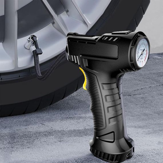 Портативный проводной компрессор для шин 120 Вт, быстрый 12V насос, с манометром и LED-фонарем | Зображення 3