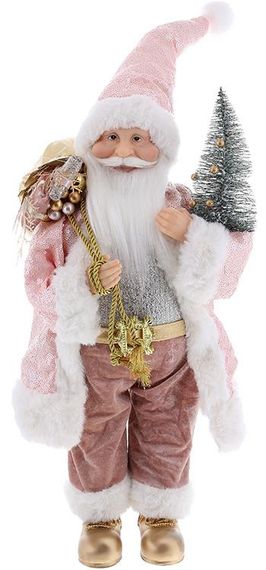 Інтерєрна новорічна фігурка Santa з подарунками з ялинкою 45см рожевий та срібло