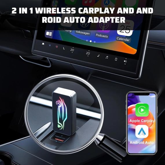 Бездротовий адаптер CarPlay Android Auto 2в1 для iPhone iOS 10+ Android 11+ з USB Type-C універсальний, карплей бездротовий | Зображення 1