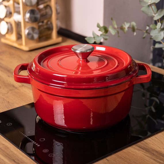 Каструля чавунна емальована 3 л з кришкою Ø24 см Червона | Зображення 4