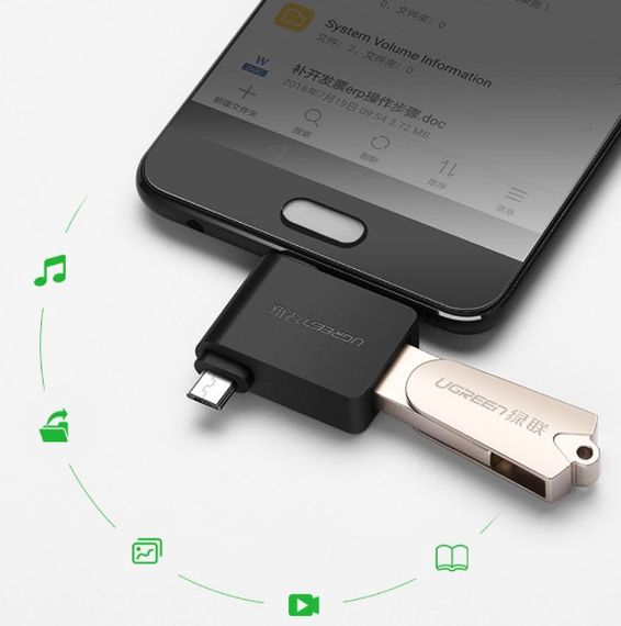 Адаптер Ugreen 30453 2 in1 micro-USB / Type-C Black Черный | Зображення 4