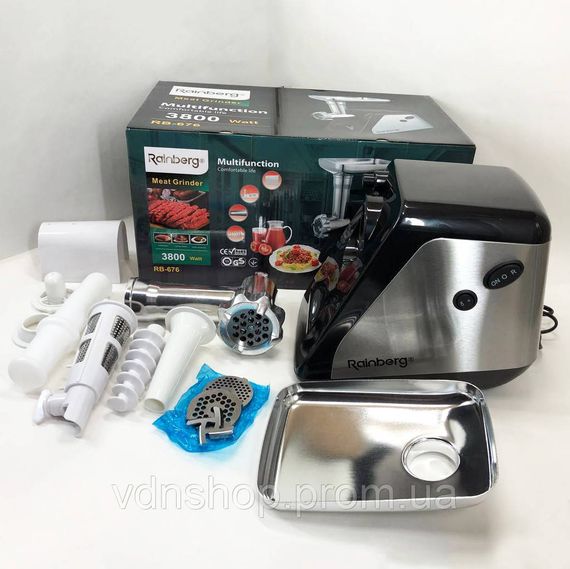 Электромясорубки с металлическими шестернями, Мясорубки нержавеющая сталь, Мощная домашняя мясорубка SB-38 | Зображення 2