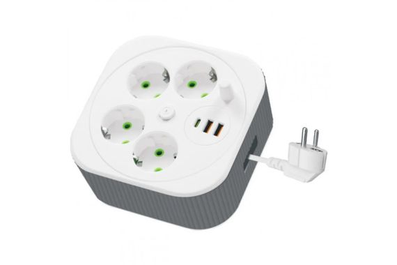 Мережевий подовжувач-фільтр A107/PNS-05 білий 4 м з LED-індикатором, 4 розетками 220V, 2 USB і PD Type-C • Розгалужувач живлення для дому, офісу та заряджання гаджетів | Зображення 1