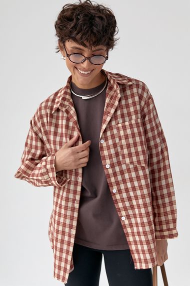 Класична сорочка в дрібну клітинку - коричневий цвет, ONE SIZE (є розміри) | Зображення 4