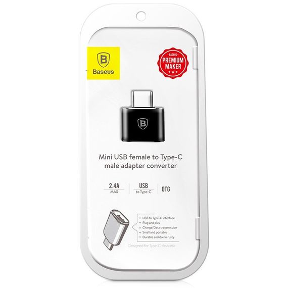 Перехідник Baseus USB Female To Type-C Male Adapter Converter (CATOTG) Чорний | Зображення 2