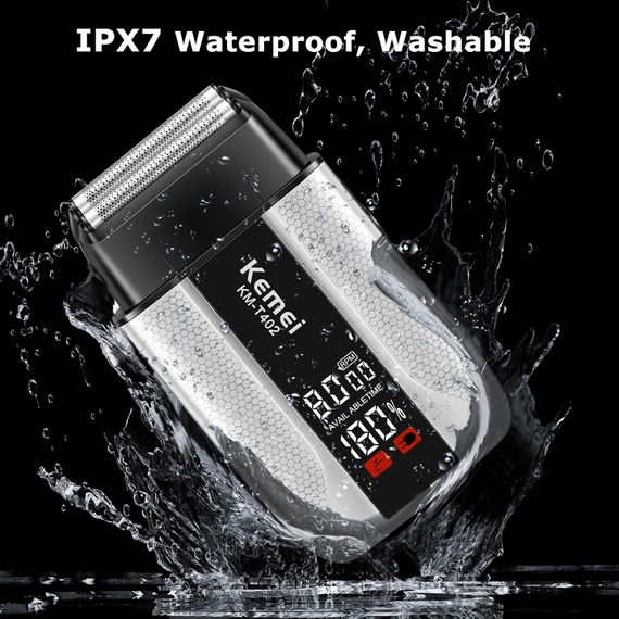 Професійна бритва KEMEI T402 / Шейвер водонепроникна IPX7, з LED-дисплеєм / Подвійна електробритва з 3 регульованими швидкостями та УФ-захистом | Зображення 4