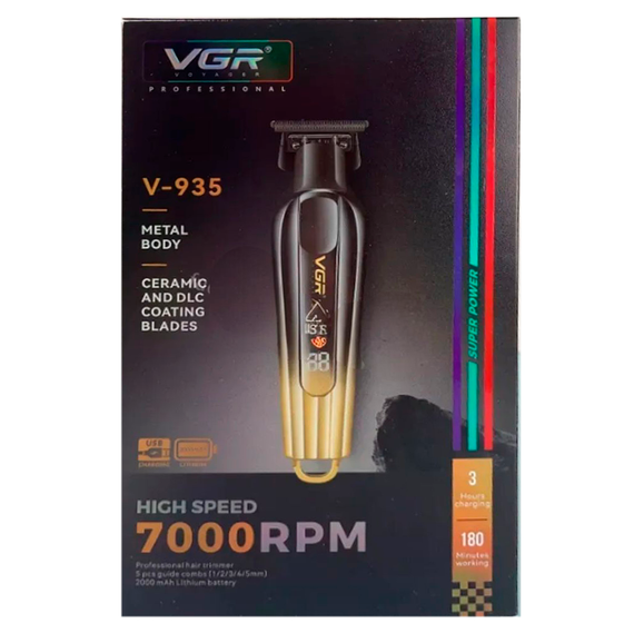 Тример для стрижки акумуляторний VGR V-935 GOLD, 5 насадок, 7000 RPM, LED дисплей | Зображення 8