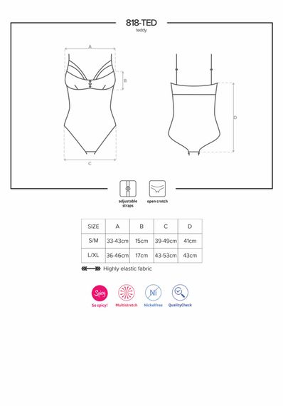 Мереживне боді з доступом 818-TED-1 teddy L/XL, чорне | Зображення 6