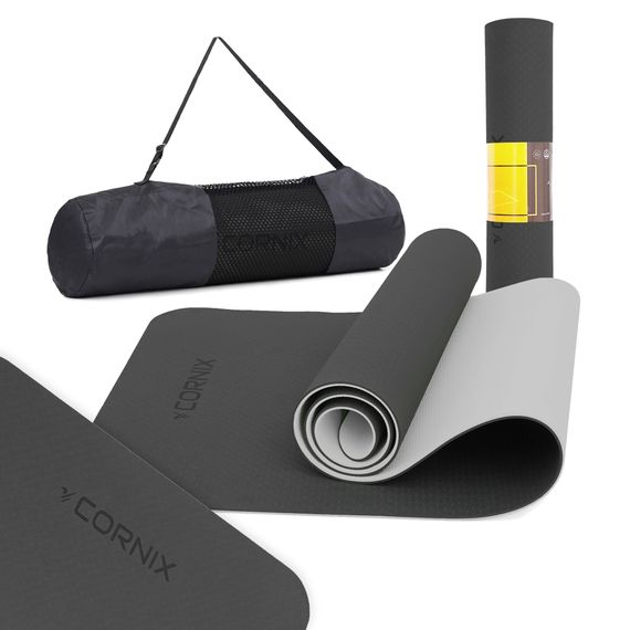 Килимок спортивний Cornix TPE 183 x 61 x 0.6 см для йоги та фітнесу XR-0349 Black/Grey | Зображення 6