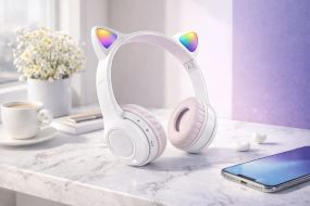 Бездротові навушники з котячими вушками та лід підсвічуванням Cat Ear Y47 Led, Bluetooth навушники з мікрофоном Білий