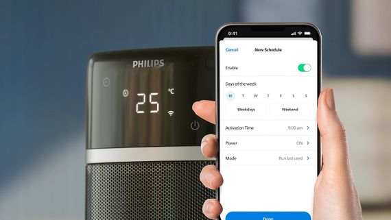 Тепловентилятор Philips 5000 Series, 20м2, 2000Вт, електр. упр-ння, 58 х 19.6 х 21.2см, керамічний, дисплей,Wi-Fi, чорний (CX5120/11) | Зображення 3