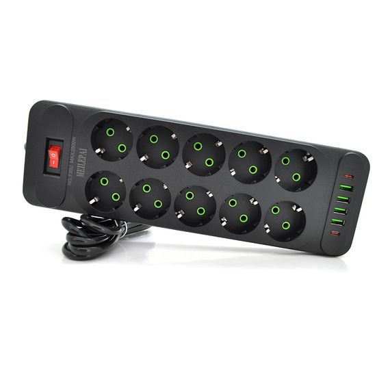 Мережевий фільтр Meilepai F35U, 10 розеток EU + 4 USB + 2 PD