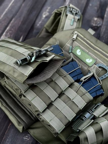 Плитоноска швидкого скидання з боковими карманами + тройний підсумок під магазини олива. | Зображення 7