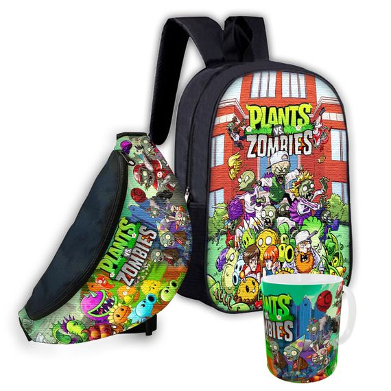 Набір дитячий рослини проти зомбі рюкзак 36х27см сумка-бананка, кружка з принтом для хлопчика (01572)