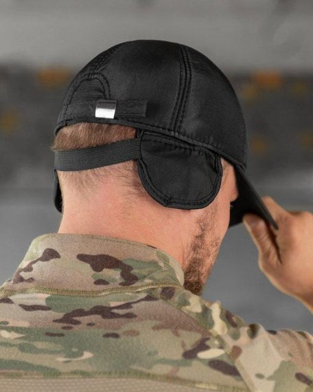 Бейсболка утеплена black з вухами герб ВТ7809 | Зображення 1