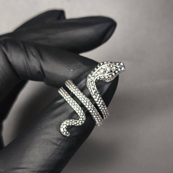 Кольцо-змея для фото ногтей (маникюра) №4 23х32мм цвет серебро