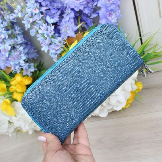 Кошелек женский большой кожзам лак Голубой