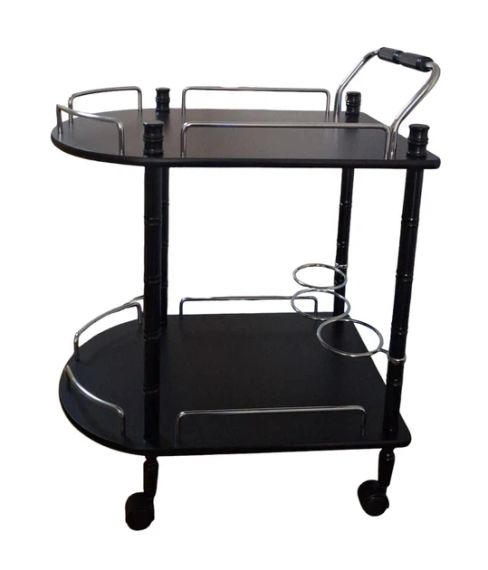 Столик сервірувальний на коліщатках дерев'яний чорний Onder Mebli 122832K з підставкою для вина | Зображення 1