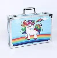 Голубой Набор для рисования 145 предметов в алюминиевом чемоданчике