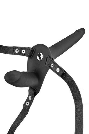 Подвійний страпон з вібрацією Fetish Tentation Vibrating Strap-On with Double Dildo Black | Зображення 1