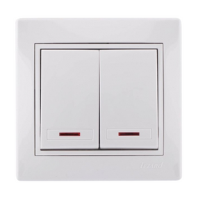 MIRA білий Вимикач внутрішній 2кл з підсвічуванням і білою вставкою Лезард