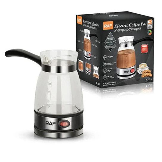 Электрическая турка для кофе RAF R.125 Кофеварка со стеклянной чашей 500мл UL-909 600 Вт | Зображення 2