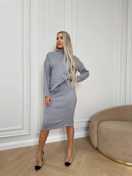 Женский теплый ангоровый костюм с юбкой миди LK137 цвет серый, размер 46/48 | Зображення 3