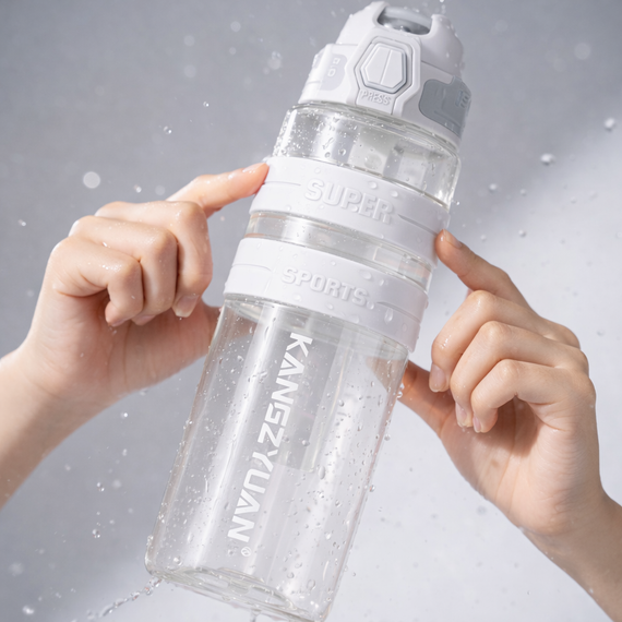 Спортивная бутылка для воды KANGZYUAN 1000 мл (1 л) Белая - Ударопрочный Тритан (BPA Free) с ремешком и шкалой | Зображення 8