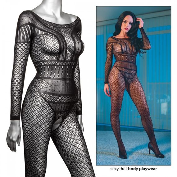 Сексуальный бодистокинг Scandal, O/S, кружевной с интимным вырезом, черный Sex Aura | Зображення 2