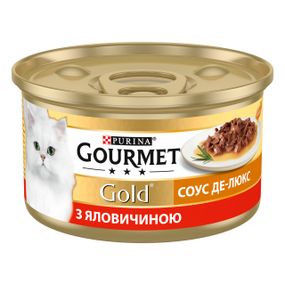 Влажный корм для котов с говядиной в соусе де-люкс Gourmet Gold, 85 гр