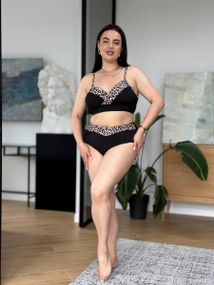 Чорний роздільний купальник PLUS SIZE з леопардовим принтом