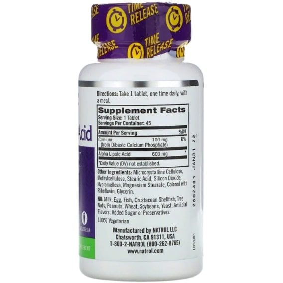 Альфа-липоевая кислота Natrol Alpha Lipoic Acid, Time Release 600 mg 45 Tabs NTL-05229 | Зображення 1