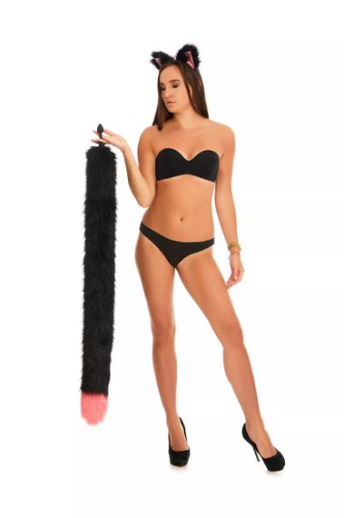 Анальний хутряний хвіст без пробки, Чорний з яскраво-рожевим кінчиком, OKOVA 100 см. sexstyle | Зображення 4