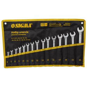 Ключі ріжково-накидні Sigma 15 шт 6-22 мм CrV satine (тк чохол) (6010131)