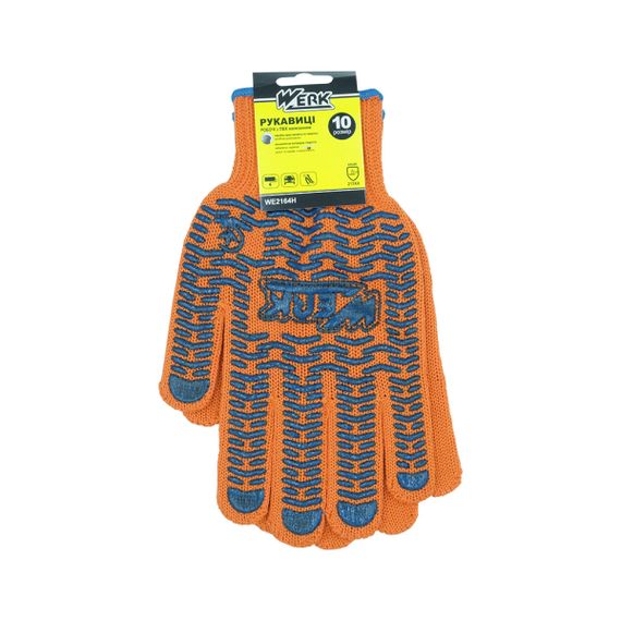 Перчатки ХБ оранжевый, синий ПВХ с подв Werk WE2164H