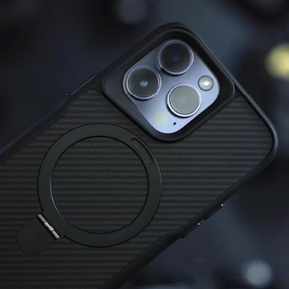 TPU+PC чехол Metal Buttons with MagSafe Carbon Ring для Apple iPhone 14 Pro Max (6.7") Черный | Зображення 3